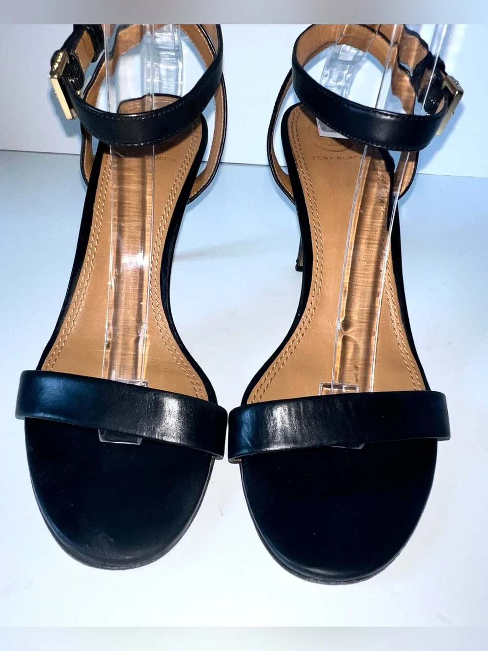 Tory Burch Elana black leather strappy heel sandal Sz 9